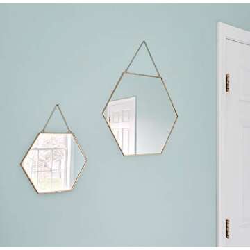 BEACH'D 16" Large Hexagon Gold Brass Wall Mirror with Chain