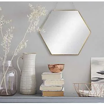BEACH'D 16" Large Hexagon Gold Brass Wall Mirror with Chain