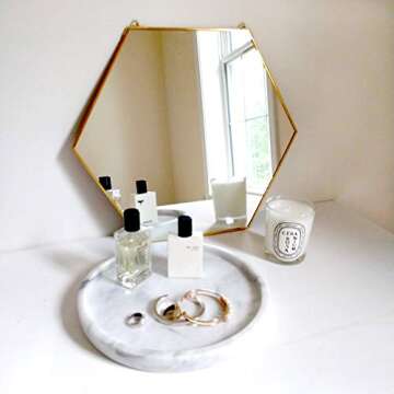 BEACH'D 16" Large Hexagon Gold Brass Wall Mirror with Chain