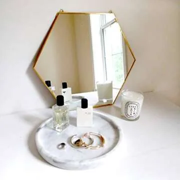 BEACH'D 16" Large Hexagon Gold Brass Wall Mirror with Chain
