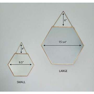 BEACH'D 16" Large Hexagon Gold Brass Wall Mirror with Chain