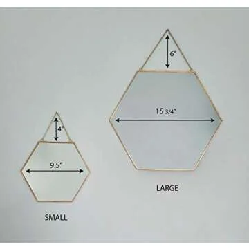 BEACH'D 16" Large Hexagon Gold Brass Wall Mirror with Chain