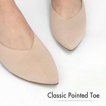 ATHMILE Pointed Toe Flats for Women Dressy Brown Work Shoes Business Casul Knit Ballet Flats Slip on Office Ladies Comforttable Dress