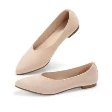 ATHMILE Pointed Toe Flats for Women Dressy Brown Work Shoes Business Casul Knit Ballet Flats Slip on Office Ladies Comforttable Dress