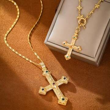 Elegant Gold Cross Necklace - Adjustable Religious Jewelry