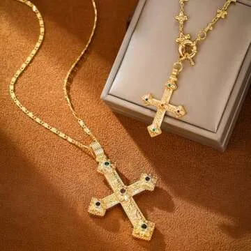 Elegant Gold Cross Necklace - Adjustable Religious Jewelry