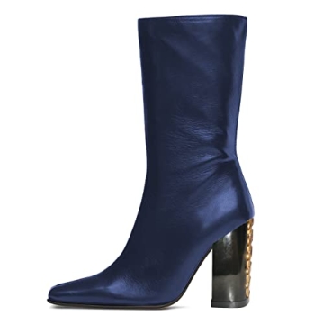 FSJ Classic Pointed Toe Mid Calf Boots for Women