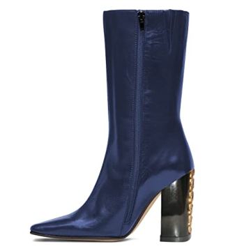 FSJ Classic Pointed Toe Mid Calf Boots for Women