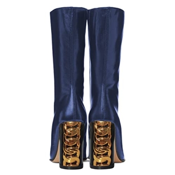 FSJ Classic Pointed Toe Mid Calf Boots for Women