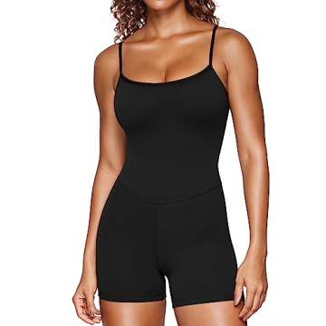 CRZ YOGA Butterluxe Athletic Rompers for Women Adjustable Strap Padded Workout Shorts Jumpsuits One Piece Bodysuit Tank Tops Black Medium