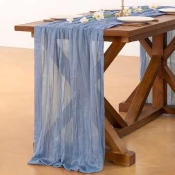 Socomi Dusty Blue Spirng Easter Cheesecloth Table Runner Boho Rustic Gauze 120 inch 10FT Cheese Cloth Runner for Wedding Party Baby Shower Birthday Home Decor