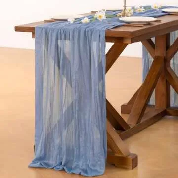 Socomi Dusty Blue Spirng Easter Cheesecloth Table Runner Boho Rustic Gauze 120 inch 10FT Cheese Cloth Runner for Wedding Party Baby Shower Birthday Home Decor