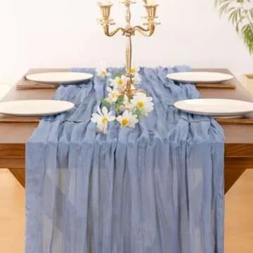 Socomi Dusty Blue Spirng Easter Cheesecloth Table Runner Boho Rustic Gauze 120 inch 10FT Cheese Cloth Runner for Wedding Party Baby Shower Birthday Home Decor
