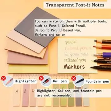 YOUDEFUL 800Pcs Transparent Sticky Notes, 3"x3" Clear Sticky Notes, Waterproof Translucent Sticky Note Pads for Books Annotation, Clear Post it Notes for Bible Study, School, Office（Morandi）