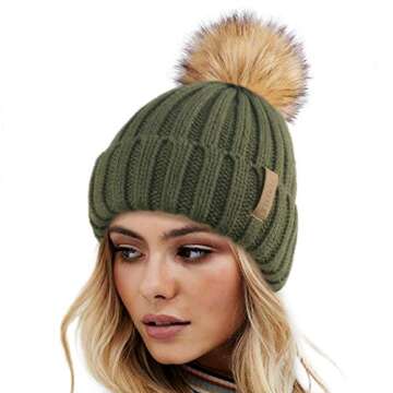 FURTALK Women's Winter Beanie Hat with Faux Fur Pom