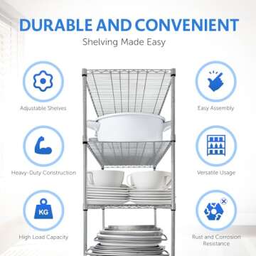 Crescent, Chrome, 36 x 18 x 76, 4000 LBS, Metal Shelves for Storage with Wheels, Ideal for Garage Shelving, 5 Tier Wire Shelving Rack for Kitchen Storage, Heavy Duty Shelving for Home Storage