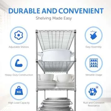 Crescent, Chrome, 36 x 18 x 76, 4000 LBS, Metal Shelves for Storage with Wheels, Ideal for Garage Shelving, 5 Tier Wire Shelving Rack for Kitchen Storage, Heavy Duty Shelving for Home Storage