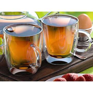 Stone & Mill - 12 oz Double Wall Glass Coffee Mugs - Elegant Insulated Mugs for Coffee and Tea - Gif...