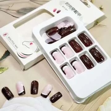 Christmas French Tips Press On Nails Short Square, 24Pcs Christmas Fake Nails Cute Christmas Hat Designs Stick On Nails Christmas Nail Accessories Decorations for Women Girls