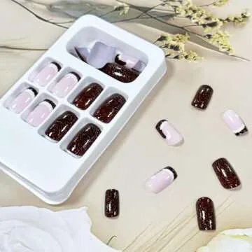 Christmas French Tips Press On Nails Short Square, 24Pcs Christmas Fake Nails Cute Christmas Hat Designs Stick On Nails Christmas Nail Accessories Decorations for Women Girls