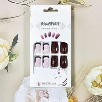 Christmas French Tips Press On Nails Short Square, 24Pcs Christmas Fake Nails Cute Christmas Hat Designs Stick On Nails Christmas Nail Accessories Decorations for Women Girls