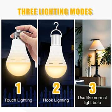 A19 Rechargeable Light Bulbs, 12W Emergency Light Bulbs for Power Failure, 1200mAh Battery Backup Light Bulb, E26/E27 3000K Soft White Emergency Lights for Home Power Failure,Hurricane Supplies