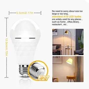 A19 Rechargeable Light Bulbs, 12W Emergency Light Bulbs for Power Failure, 1200mAh Battery Backup Light Bulb, E26/E27 3000K Soft White Emergency Lights for Home Power Failure,Hurricane Supplies