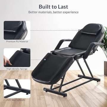 BELLAVIE Adjustable Table Chair Salon Bed for Professional Massage Facial Lash Beauty Treatment Spa Tattoo Eyelash Microblading Esthetician Equipment - Black