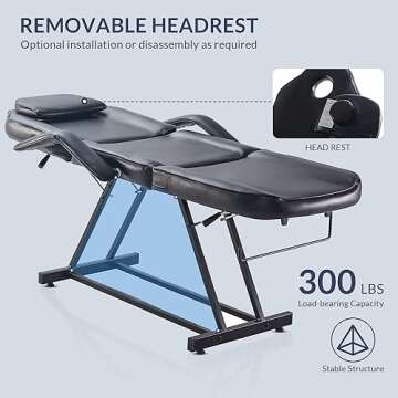 BELLAVIE Adjustable Table Chair Salon Bed for Professional Massage Facial Lash Beauty Treatment Spa Tattoo Eyelash Microblading Esthetician Equipment - Black