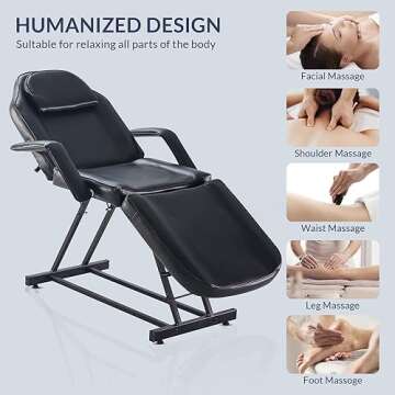 BELLAVIE Adjustable Table Chair Salon Bed for Professional Massage Facial Lash Beauty Treatment Spa Tattoo Eyelash Microblading Esthetician Equipment - Black