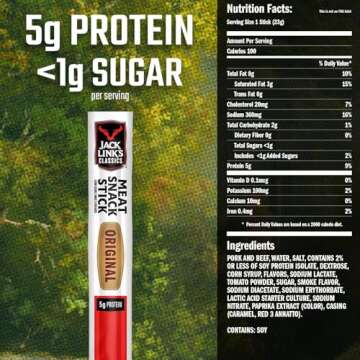Jack Link's Classic Beef Sticks, Original – Protein Snack, Meat Snack Sticks Made with 100% Beef and Pork, 5g of Protein, Keto, Paleo & Carnivore Diet Ready, Individually Wrapped, 0.8 Oz. (Pack of 20)