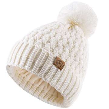 DOCVIT Kids Winter Beanie Hat, Children’s Warm Knitted Fleece Lined Woollen Ski Pompom Hat for Boy...