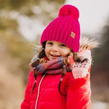 DOCVIT Kids Winter Beanie Hat, Children’s Warm Knitted Fleece Lined Woollen Ski Pompom Hat for Boys & Girls 3-9 Years White
