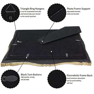 Kilarero 8x10 Inch Vintage Picture Frame, Elegant Antique Photo Frames with Glass Front, Tabletop Wall Hanging, Gift Ideas, Vine Pattern, Photo Display (8x10 inch, Black)