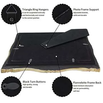 Kilarero 8x10 Inch Vintage Picture Frame, Elegant Antique Photo Frames with Glass Front, Tabletop Wall Hanging, Gift Ideas, Vine Pattern, Photo Display (8x10 inch, Black)