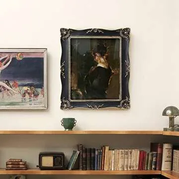 Kilarero 8x10 Inch Vintage Picture Frame, Elegant Antique Photo Frames with Glass Front, Tabletop Wall Hanging, Gift Ideas, Vine Pattern, Photo Display (8x10 inch, Black)