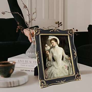 Kilarero 8x10 Inch Vintage Picture Frame, Elegant Antique Photo Frames with Glass Front, Tabletop Wall Hanging, Gift Ideas, Vine Pattern, Photo Display (8x10 inch, Black)