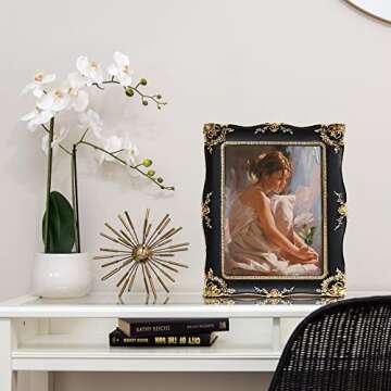 Kilarero 8x10 Inch Vintage Picture Frame, Elegant Antique Photo Frames with Glass Front, Tabletop Wall Hanging, Gift Ideas, Vine Pattern, Photo Display (8x10 inch, Black)