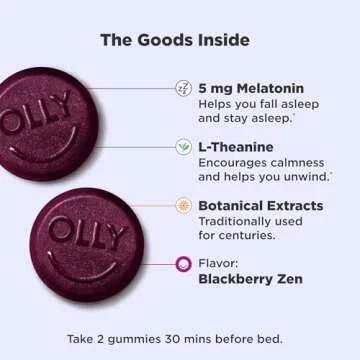 OLLY Extra Strength Sleep Gummy - Tasty Sleep Aid with Melatonin and L-Theanine, Blackberry Flavor -...