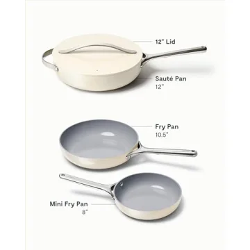 Caraway 4-Piece Fry Pan Set - Non-Stick Frying Pans (10.5” & 8”) & Non-Stick Sauté Pan - Non Toxic, PTFE & PFOA Free - Oven Safe & Compatible with All Stovetops (Gas, Electric & Induction) - Cream