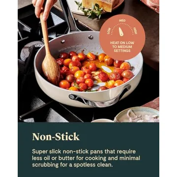 Caraway 4-Piece Fry Pan Set - Non-Stick Frying Pans (10.5” & 8”) & Non-Stick Sauté Pan - Non Toxic, PTFE & PFOA Free - Oven Safe & Compatible with All Stovetops (Gas, Electric & Induction) - Cream