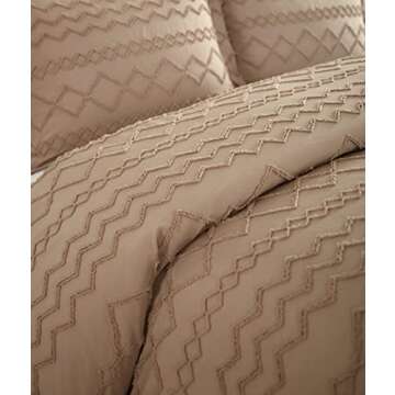 HYBD Boho Duvet Cover Set Queen Size,Beige Queen Bedding Set for All Seasons 3 Pieces Embroidery Shabby Chic Home Bedding Duvet Covers 90x90''