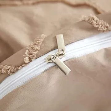 HYBD Boho Duvet Cover Set Queen Size,Beige Queen Bedding Set for All Seasons 3 Pieces Embroidery Shabby Chic Home Bedding Duvet Covers 90x90''