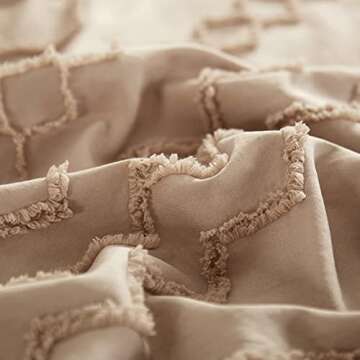 HYBD Boho Duvet Cover Set Queen Size,Beige Queen Bedding Set for All Seasons 3 Pieces Embroidery Shabby Chic Home Bedding Duvet Covers 90x90''