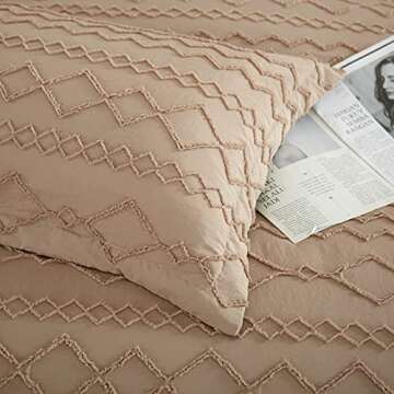 HYBD Boho Duvet Cover Set Queen Size,Beige Queen Bedding Set for All Seasons 3 Pieces Embroidery Shabby Chic Home Bedding Duvet Covers 90x90''