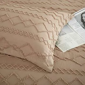 HYBD Boho Duvet Cover Set Queen Size,Beige Queen Bedding Set for All Seasons 3 Pieces Embroidery Shabby Chic Home Bedding Duvet Covers 90x90''