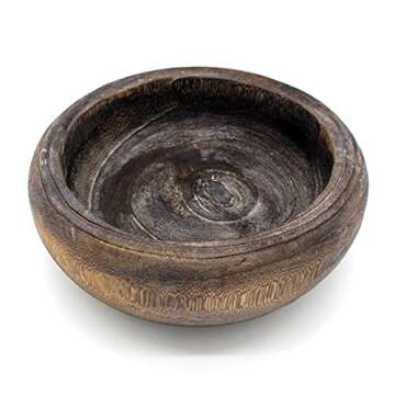 CVHOMEDECO. Primitives Solid Wood Functional and Collectible Bowl Vintage Round Hand Carved Wooden B...