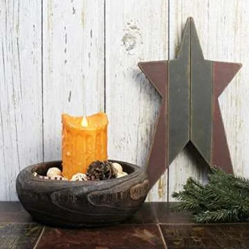 CVHOMEDECO. Primitives Solid Wood Functional and Collectible Bowl Vintage Round Hand Carved Wooden Bowl Rustic Treenware Artworks for Serving Nuts Snacks Fruits or Accent Decor, 9 Inch