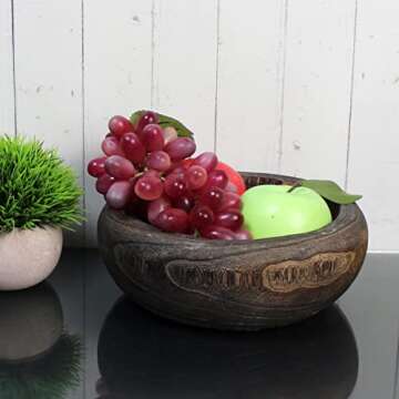 CVHOMEDECO. Primitives Solid Wood Functional and Collectible Bowl Vintage Round Hand Carved Wooden Bowl Rustic Treenware Artworks for Serving Nuts Snacks Fruits or Accent Decor, 9 Inch