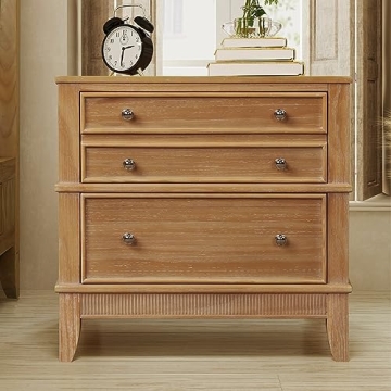 Flieks Wood Nightstand 3 Drawers Bedside Table with Safe Design